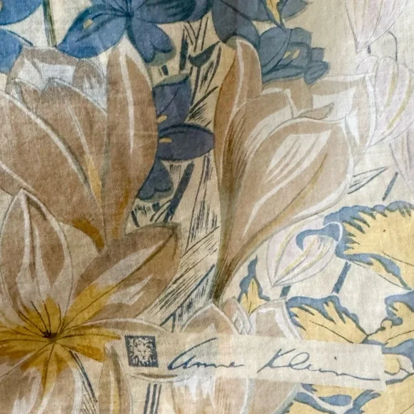 70s Vintage Anne Klein Swiss Dot & Floral Print Cottagecore Cotton Scarf Wrap - Picture 8 of 17